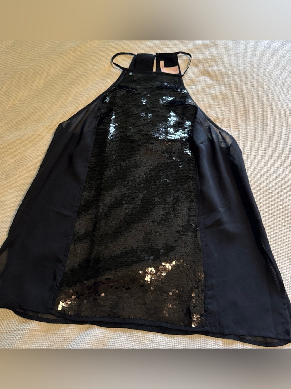 Victoria’s Secret Black Sequin Sheer Chiffon Halter Party Top Size Small